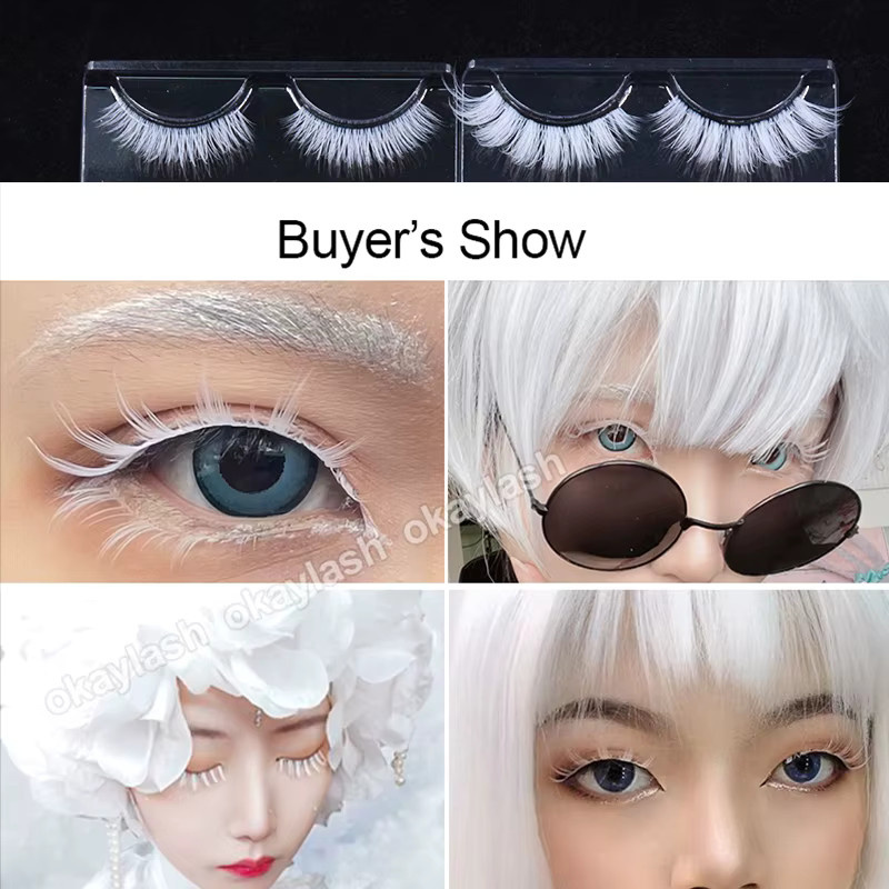 OKAYLASH Falsche Wimpern, weiß, 3 Paare, Unisex - Bild 3