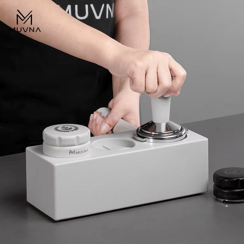 MUVNA Espresso-Verteiler und Tamper mit Edelstahlboden für professionelle Barista-Kaffeewerkzeuge, Weiß/Schwarz - Bild 3