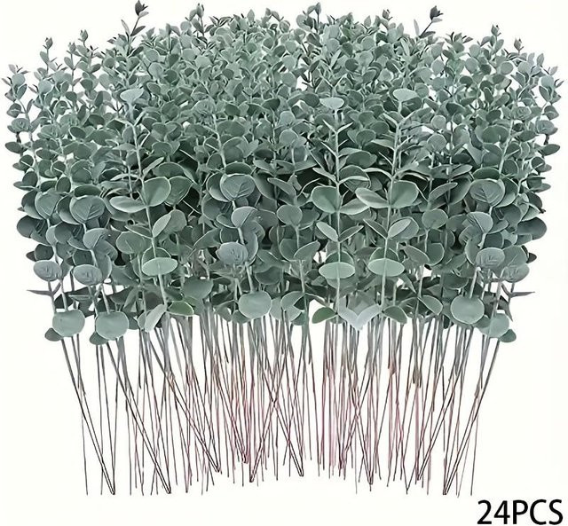 SZ-Damai Künstliche Eukalyptusblätter in Grau, 24 Stück für Herbst-Dekoration und Hochzeits-DIY-Blumenarrangements - Bild 1
