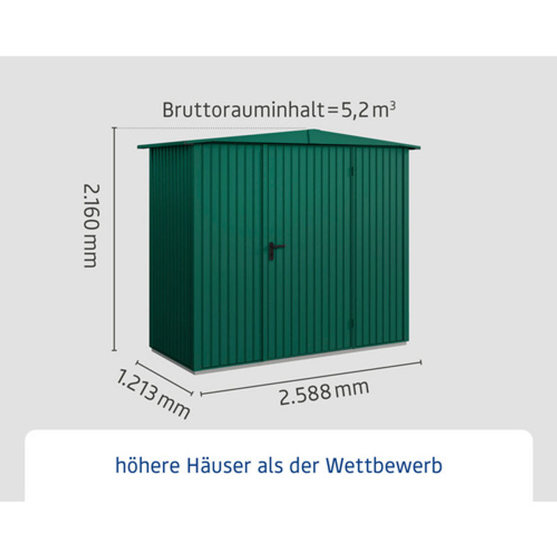 Ecostar Gerätehaus Trend-S aus Metall in Grün, B/H/T: 238 x 216 x 107,8 cm - Bild 3