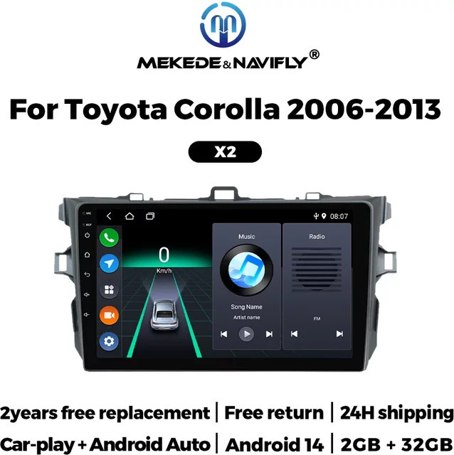 MEKEDE Android 14 Autoradio mit Carplay und GPS für Toyota Corolla E140/150 2006 - 2013, Multimedia-Player und intelligentes Auto-Audiosystem, Schwarz - Bild 1