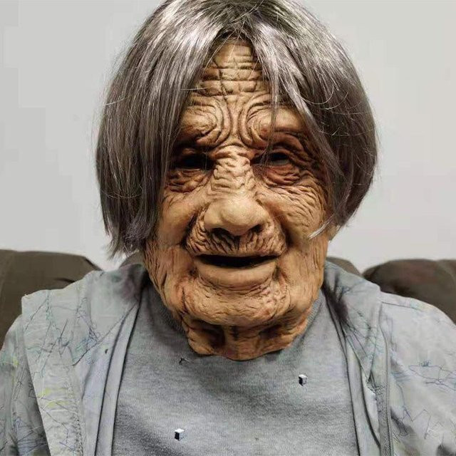 Silberhaariger alter Mann Kopf Partykostüm Horror Maske, Adult, One Size, beige - Bild 1