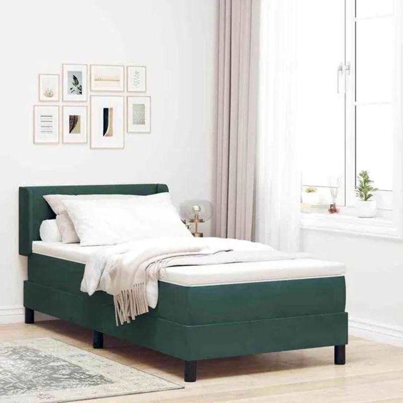 vidaxl Boxspringbett mit Matratze aus Samt in Schwarz und Dunkelgrün B/T/H: 100 x 200 cm - Bild 1