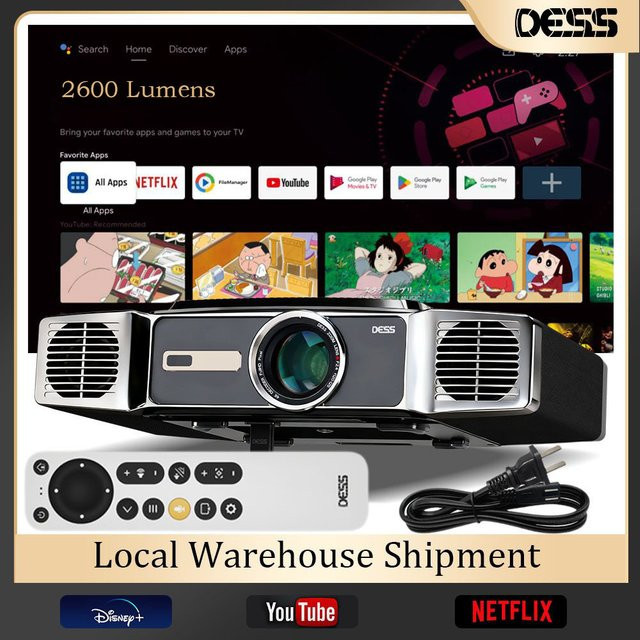 DESS C5 Enterprise Smart Home Theater Beamer Full HD 1080P LED Projektor mit Android, WiFi und Autofokus in Schwarz - Bild 1