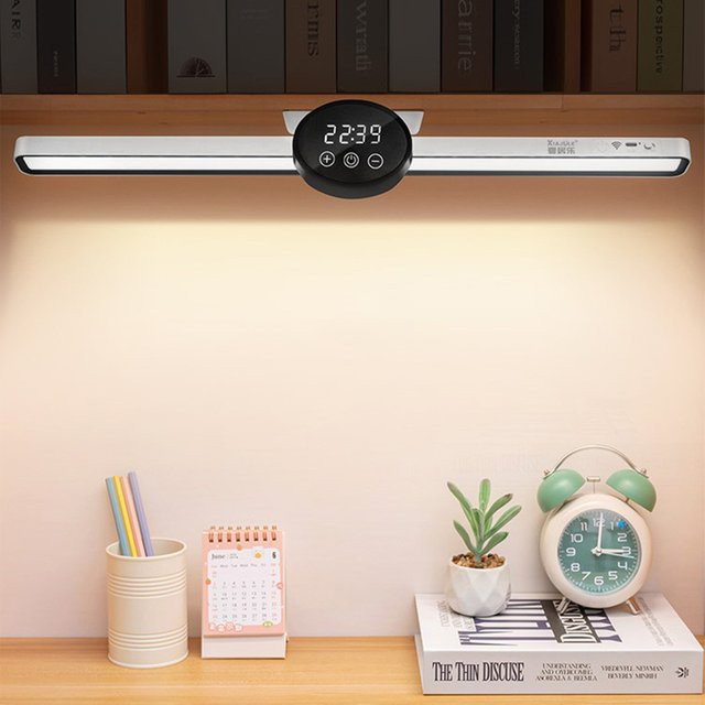 Lyfs LED Schreibtischlampe in Weiß mit magnetischer Uhr, stufenlos dimmbar und USB wiederaufladbar, Höhe: 55 cm - Bild 1