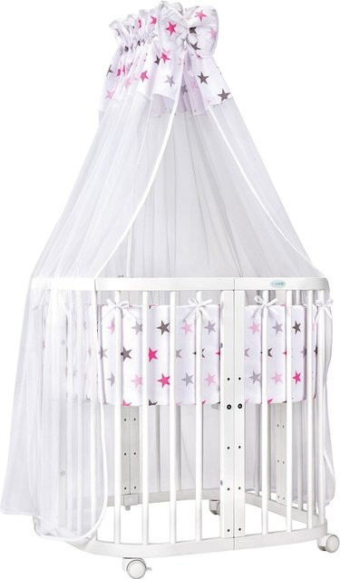 Waldin 7in1 Babybett Kinderbett aus Buchenholz mit Matratze, lackiertes mitwachsendes Kinderbett - Bild 1