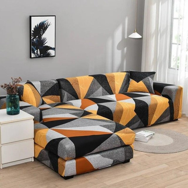 2er-Set elastische Spandex-Ecksofabezüge für L-förmige Sofas, Stretch-Schonbezüge mit Grafikdesign, Mehrfarbig, Breite: 90-140 cm - Bild 1