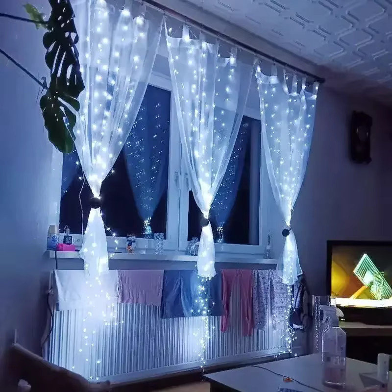 LED-Vorhang Lichterkette Glamour in Weiß mit USB-Fernbedienung, B: 6 m, H: 3 m - Bild 3