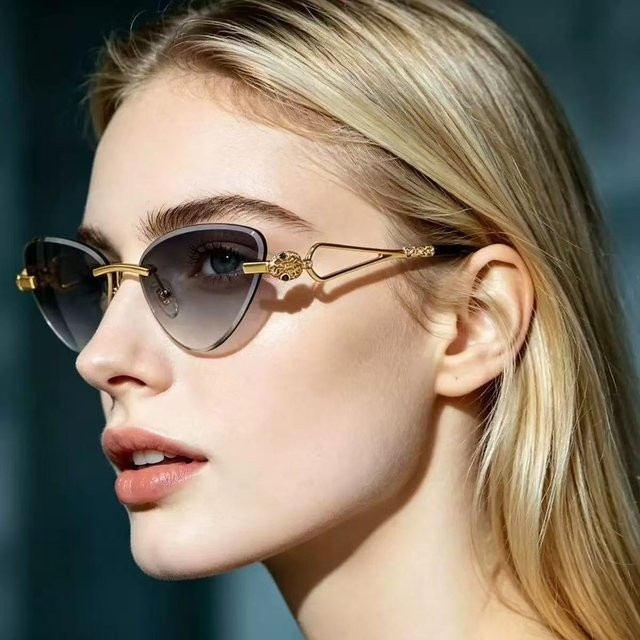 AINII Sonnenbrille Cat-Eye, randlos, Metall, Unisex - Bild 1