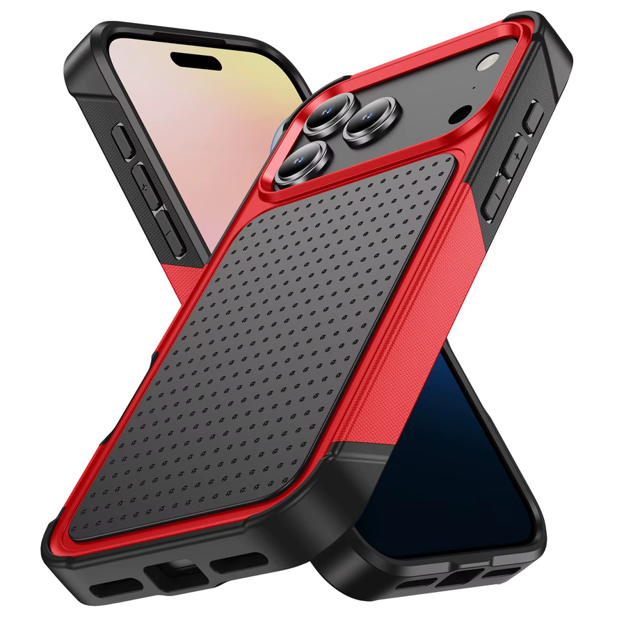 Stoßfeste Militär-Schutzhülle für Apple iPhone 17 Pro Max, 16, 15, 14, 13, 12, 11 Plus mit Wärmeableitung aus TPU und PC, Farbe: Rot - Bild 6