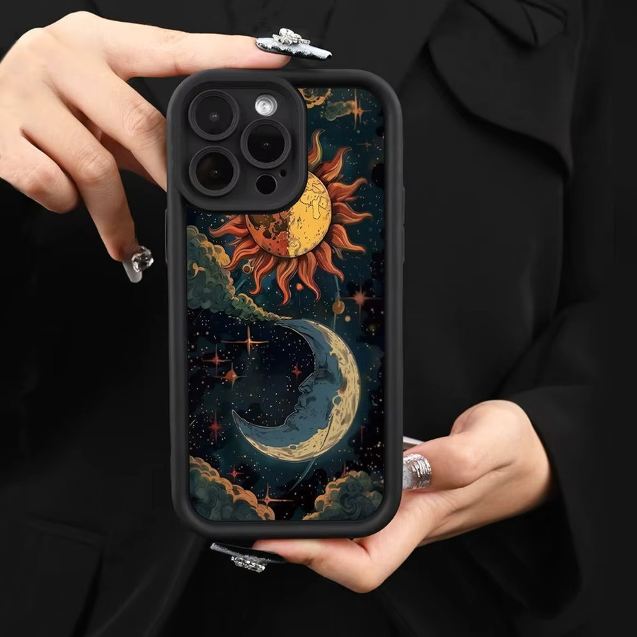 Schutzhülle mit Sonnen- und Mondmuster für Apple iPhone 17 16 15 Pro Max Plus in Schwarz - Bild 3