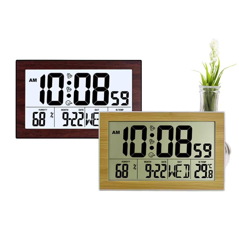 Digitale LCD-Wanduhr in skandinavischem Design aus Holz mit Thermometer und Dual-Alarmfunktion, mehrfarbig und rechteckig - Bild 1