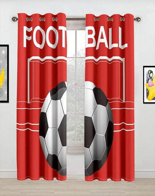 A Family Of Home Textiles 3D Fußball Fenster Vorhänge mit Grafikdesign, Rot, Breite: 100 cm, Höhe: 130 cm - Bild 1