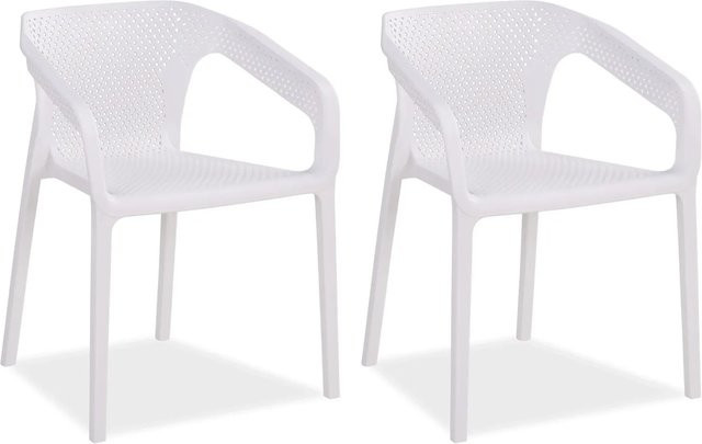 Homestyle4u Gartenstuhl 2er Set Weiß aus Polypropylen stapelbar mit Armlehnen - Bild 1