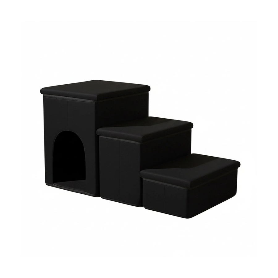 Relaxdays Hundetreppe aus MDF in Schwarz mit 3 Stufen, faltbar und rutschfest, B/H/T: 75 x 43 x 33 cm - Bild 2