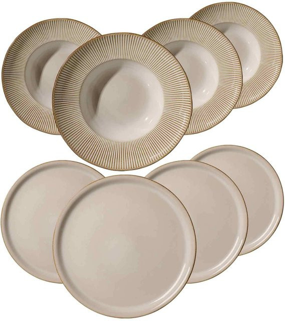 Ritzenhoff & Breker Pizza & Pasta Set Nerano in Beige mit Streifenmuster, 8er Set - Bild 1