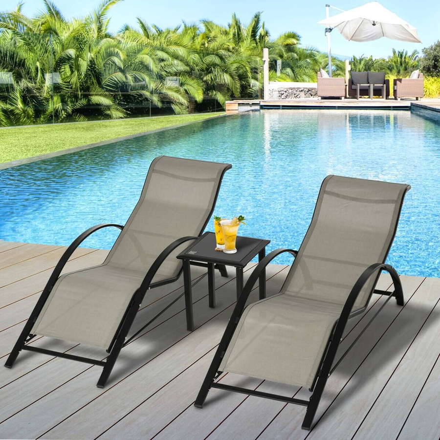 Outsunny Gartenliege mit Tisch und 2 Sonnenliegen aus Metall und Textilene in Grau Schwarz B/H/L: 169 x 59 x 66 cm - Bild 2