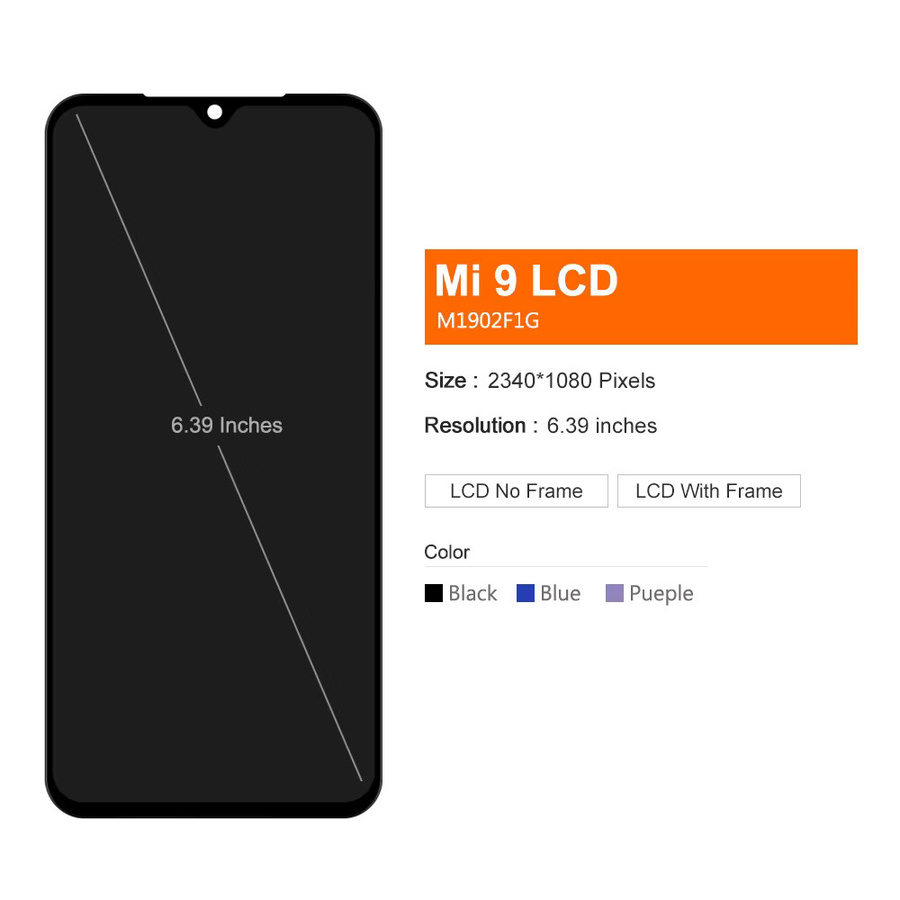 Xiaomi Mi 9 LCD Display mit Rahmen, 6.39 Zoll Super AMOLED Touchscreen Ersatzteil, Schwarz - Bild 2