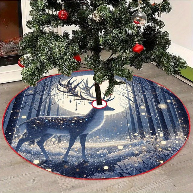 VIKAMA Weihnachtsbaumrock mit Elch-Motiv in Blau, runde Textil-Dekoration für eine festliche Weihnachtsatmosphäre - Bild 1