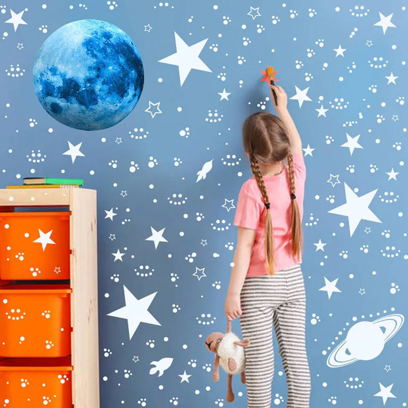 ASDA3 Leuchtende 947-teilige Mond-Sterne Wandaufkleber in Blau zur Decken- und Wanddekoration für das Kinderzimmer - Bild 3