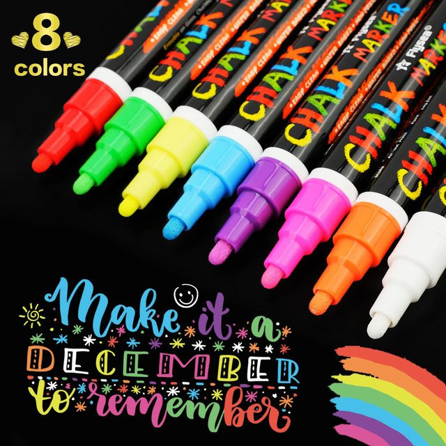 Kolorowys Flüssige Kreidemarker Set, 8 Farben, abwischbare Textmarker für Whiteboards, Glas und Fenster - Bild 1