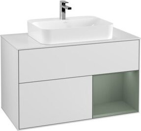 V&B Waschtischunterschrank Finion 100 mit Wandbeleuchtung, Eiche hell und Weiß lackiert, B: 100 cm, H: 50,1 cm, T: 50,1 cm - Bild 1