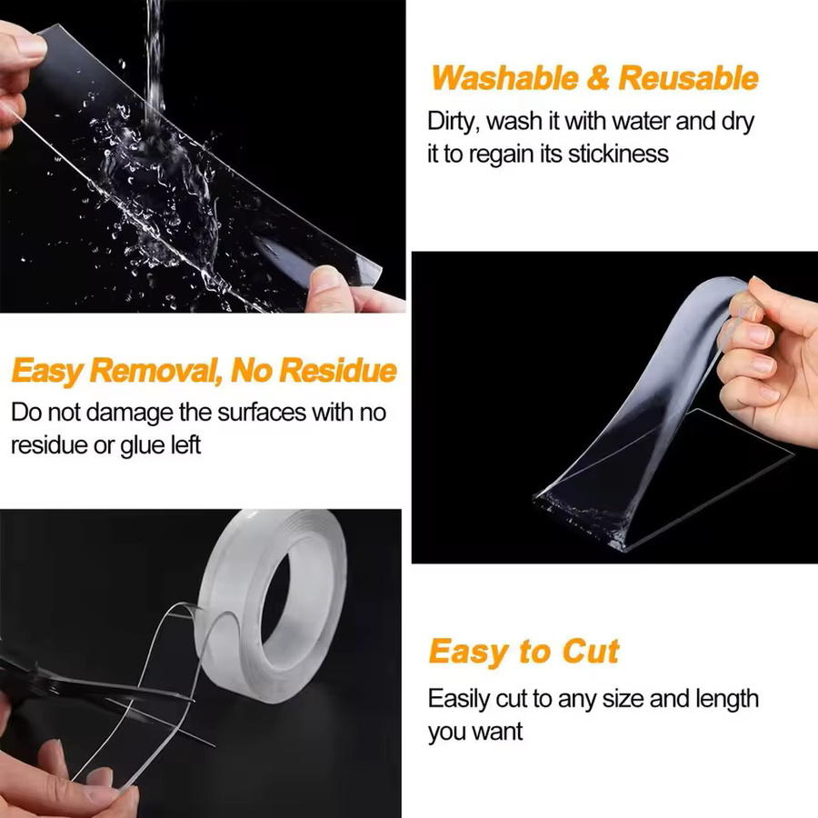 Nano Super Strong doppelseitiges Klebeband, wasserfestes und wiederverwendbares transparentes Klebeband, hitzebeständig für Zuhause und Badezimmer - Bild 2