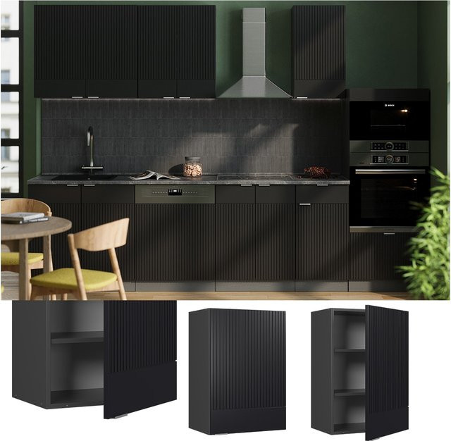 Vicco Hängeschrank Fame-Line für die Küche in Anthrazit und Schwarz gestreift mit Soft-Closing-Scharnieren und internen Regalböden, Breite: 50 cm - Bild 1