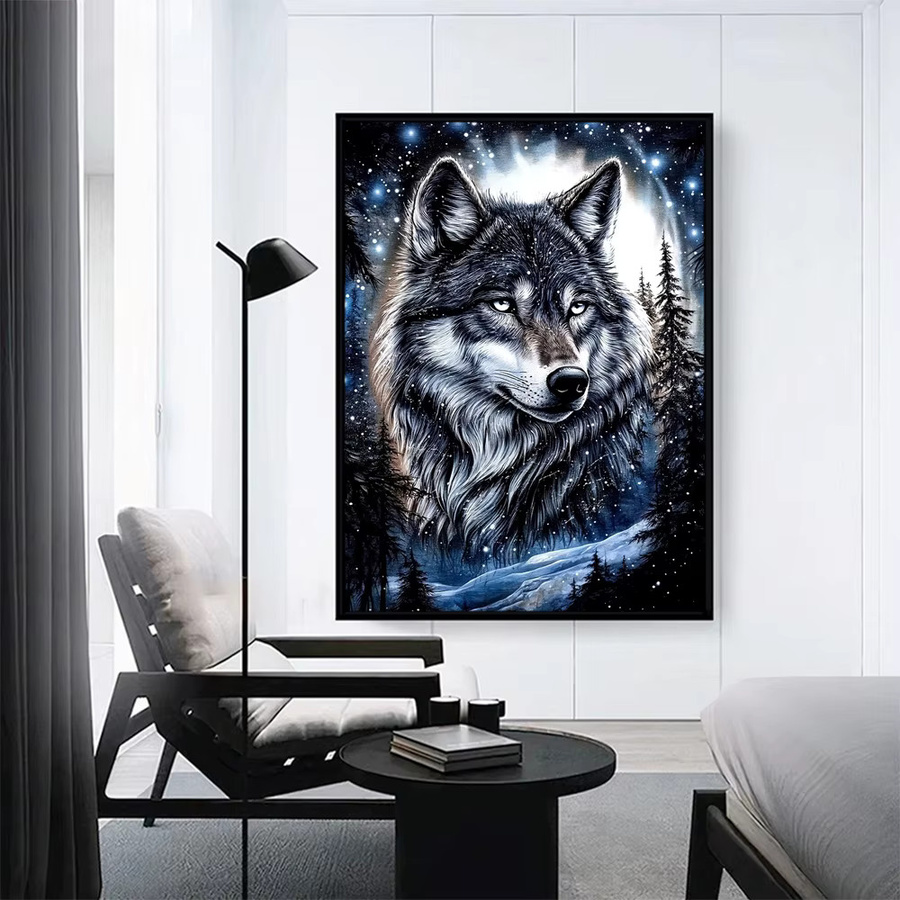 EverShine 5D Diamantmalerei Wolf DIY Mosaik Set mit rundem Layout in Multicolour zur modernen Wanddekoration B: 30,0 cm, H: 20,0 cm - Bild 3