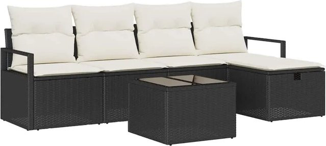 vidaXL 6-tlg. Lounge-Sofa Set aus Poly-Rattan in Schwarz und Beige mit Kissen und Tisch für Garten und Terrasse - Bild 1
