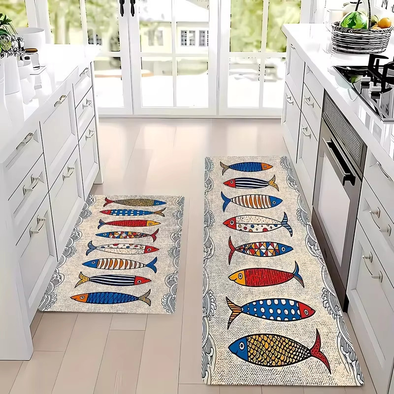 VIKAMA Rutschfeste Küchenmatte mit Fischmuster in Multicolour, waschbare Fußmatte für Wohnzimmer, Schlafzimmer und Eingangsbereich - Bild 2
