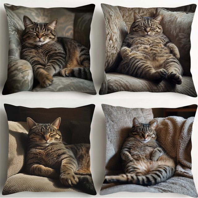ZZN Kissenbezüge mit Tabby-Katzen-Motiv, quadratisch, bunt, B/B: 45 x 45 cm - Bild 1