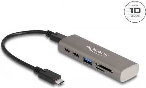 Delock USB-Hub 2+1 Port mit USB-A, USB-C, SD und microSD Card Reader USB 3.2 Gen2 10 GBit/s Grau 64236 - Bild 1