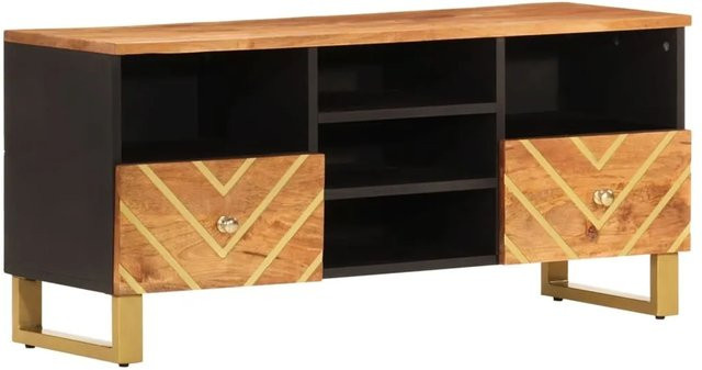 vidaXL TV-Schrank aus Massivholz Mango und Eisen in Braun und Schwarz B/T/H: 100 x 33,5 x 46 cm - Bild 1