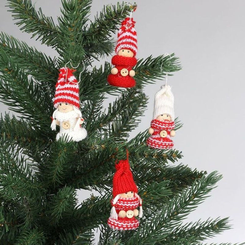 BURI Weihnachtsbaum-Anhänger Püppchen 4er-Set aus Holz und Textil, mehrfarbig, Höhe: 7,5 cm - Bild 1