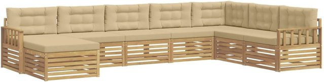 vidaXL Outdoor-Sofagarnitur 8-teilig aus Akazienholz mit Kissen in Weiß und Beige - Bild 1