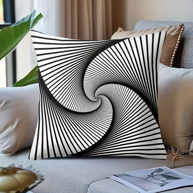 DUTRIEUX Kissenbezug mit modernem geometrischem Design in Schwarz-Weiß, gestreift und gepunktet, quadratisch, B/B: 45 x 45 cm - Bild 1
