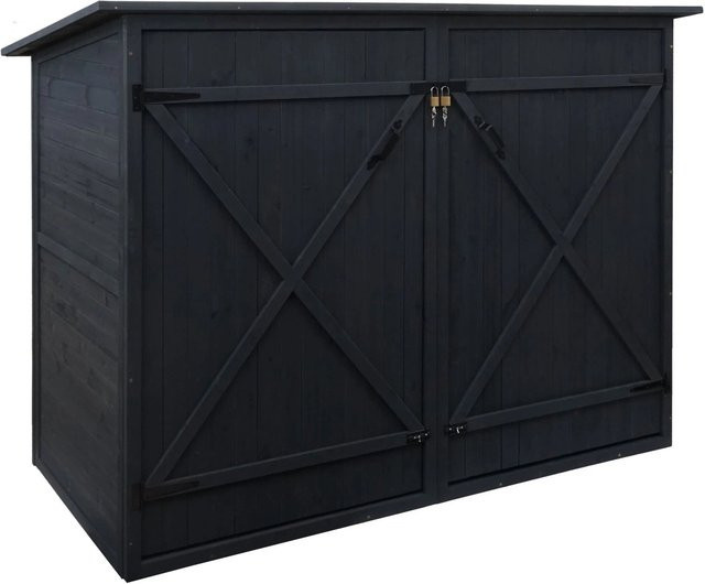 PROREGAL Fahrradgarage Geräteschuppen in Anthrazit, abschließbare Fahrradbox aus gebeiztem Tannenholz, H x B x T: 152 x 184 x 98 cm - Bild 1