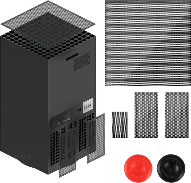 TECTINTER Staubschutzfilter und Thumbstick Grip Caps Set für Xbox Serie X in Schwarz - Bild 1