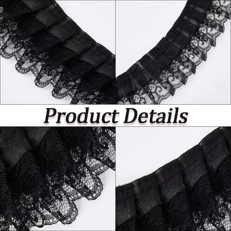 Plissierter Organza-Spitzenbesatz in Schwarz, doppellagiges gerafftes Spitzenrandband aus Tüll, Breite: 5,1 cm, 10 Yards Länge - Bild 5