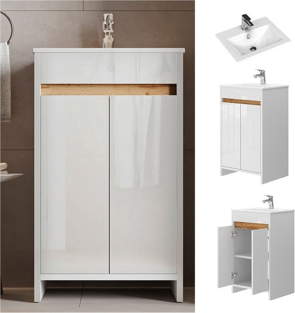 Vicco Badmöbel-Set Lemgo 2-teilig in Weiß Hochglanz mit Waschbecken und Waschtischunterschrank - Bild 1