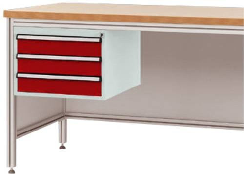 Manuflex ZB4622.3003 Gehäuse-Unterbau für ALU-Arbeitstische in Rot mit 3 Schubfächern, Nutzhöhe: 300 mm, für Tischtiefe: 800 mm - Bild 1