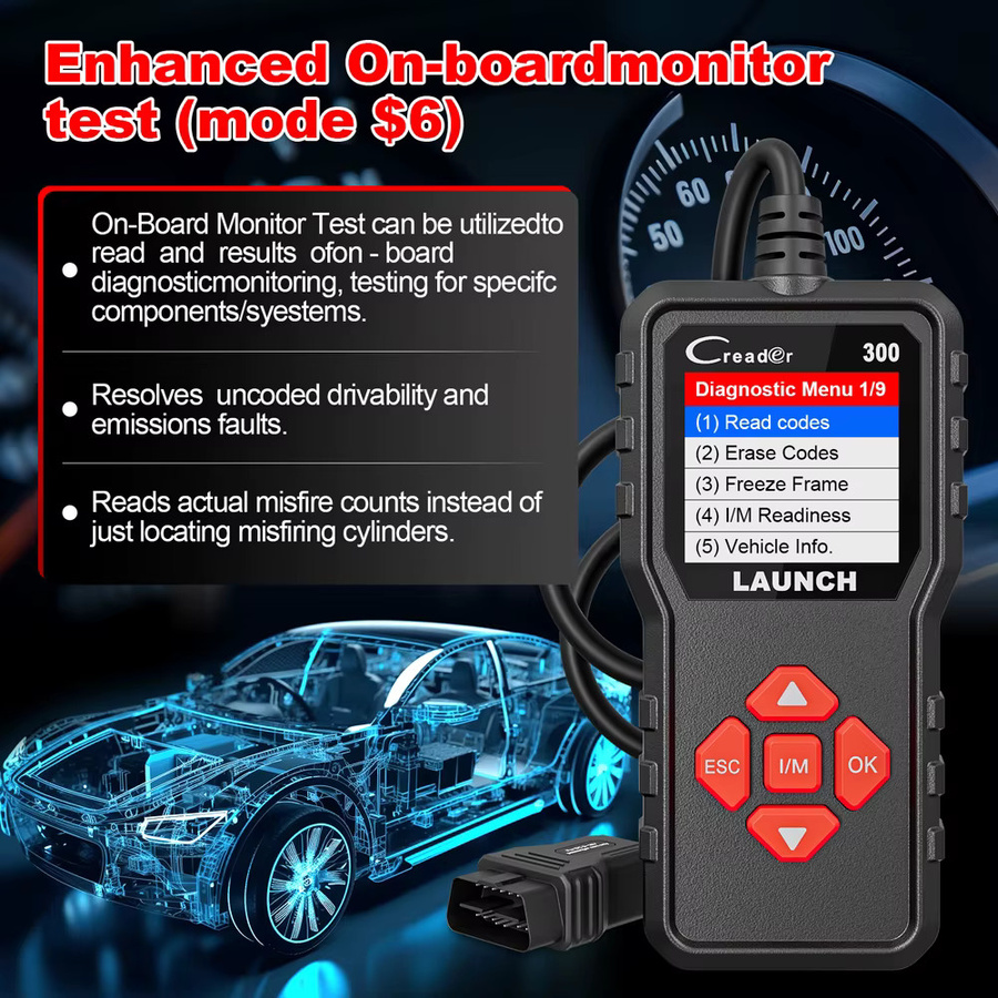 LAUNCH X431 CR300 OBD2-Scanner Diagnosetool mit I/M-Motorprüfung und Batterietester in Schwarz - Bild 3