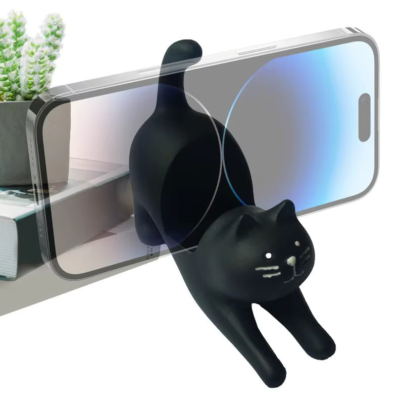 Niedlicher Katzen-Telefonhalter aus Kunstharz in Weiß als Schreibtisch-Dekoration für Katzenliebhaber - Bild 2