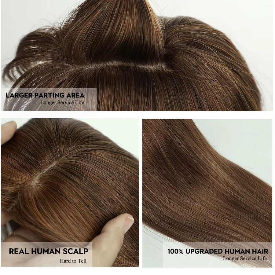 HAIRCUBE Echthaar-Topper mit Pony, dunkelbraun, 10 Zoll, Remy-Echthaar - Bild 4