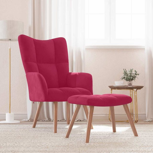 vidaXL Relaxsessel mit Hocker in Weinrot aus Samt - Bild 3