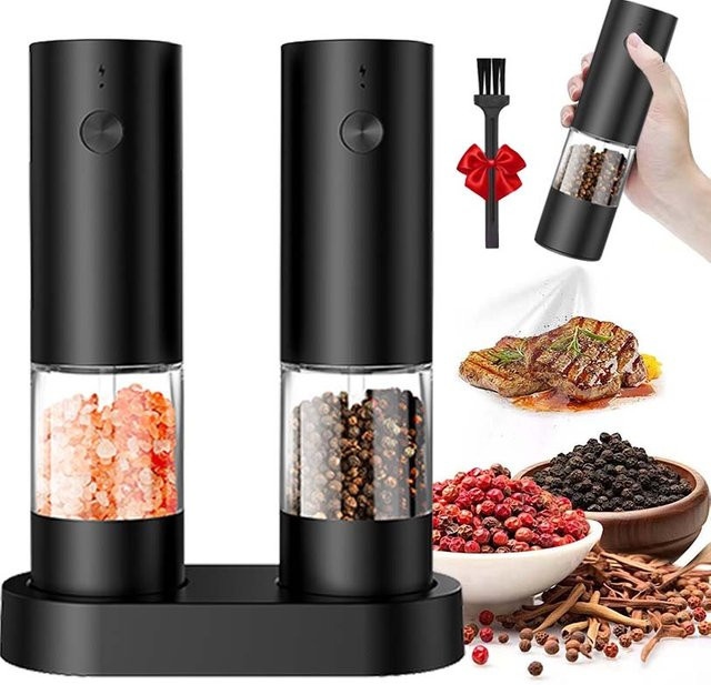 TCJJ Elektrisches Salz- und Pfeffermühlen-Set in Schwarz, USB-aufladbar mit einstellbarer Mahlgrad und einfachem Befüllen - Bild 1