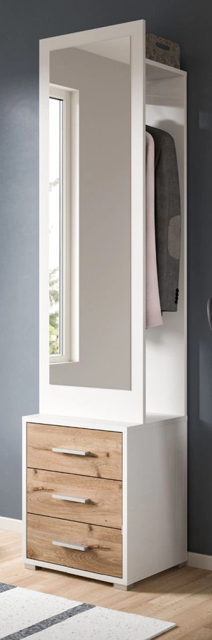 Inn.Furn Kompaktgarderobe Pallas in Weiß und Eiche mit Spiegel und Schubladen, Breite: 45 cm, Höhe: 190 cm - Bild 1