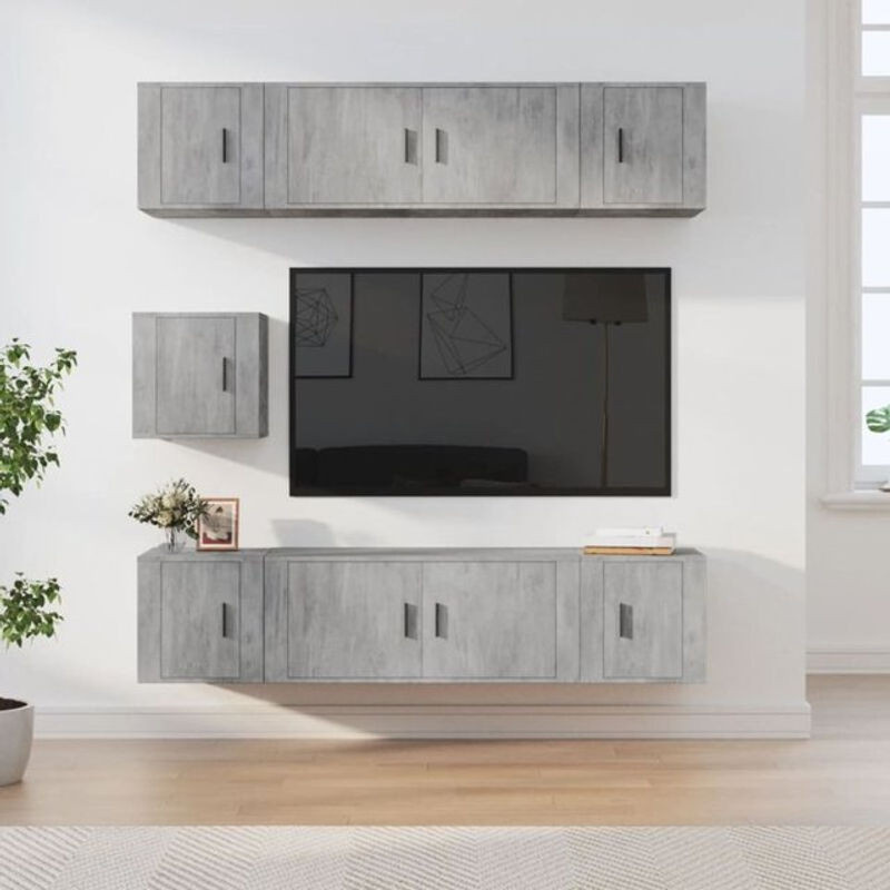 7-teiliges Vidaxl TV-Schrank-Set aus Holzwerkstoff in Betongrau, modern und klassisch im rechteckigen Design - Bild 1