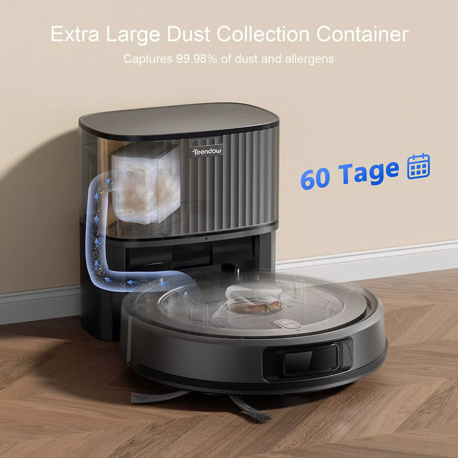 Teendow D10S MAX 2-in-1 Roboter-Staubsauger und Wischroboter mit Auto-Entleerungsstation, 4500Pa Saugkraft und intelligenter Kartierung, Schwarz - Bild 2
